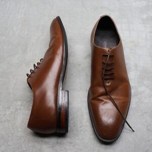 Toecap Men 10.5 Oxford Shoes Brown Leather Lace Up Formal Business Classic Dress